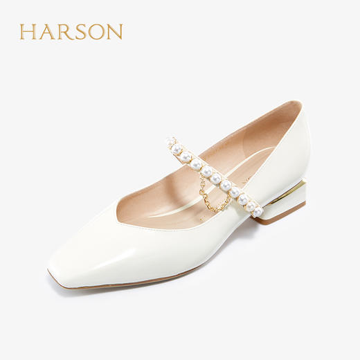 哈森女鞋2022春季新款复古风方跟方头玛丽珍鞋约会珍珠女单鞋HS228102 商品图0