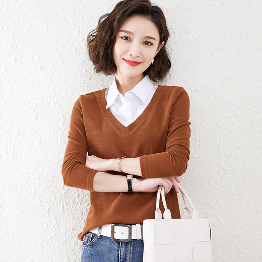 假两件衬衫领t恤女长袖2022春装有领内搭打底衫翻领t桖Polo衫上衣 QB-LL89029 商品图3