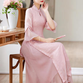 复古优雅，碎花刺绣连衣裙假两件改良汉服裙OG-99907