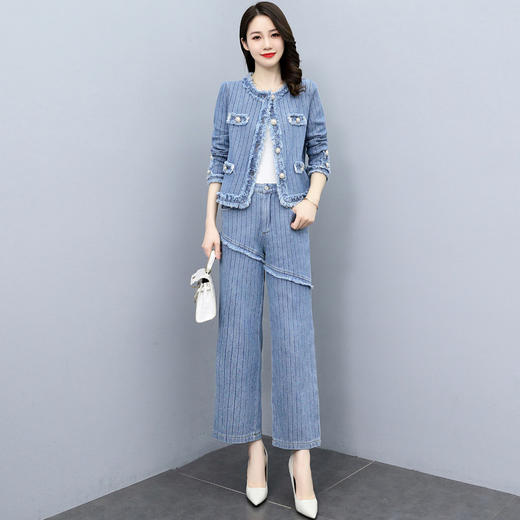 时尚套装2022春季新款女装韩版修身牛仔外套直筒裤两件套HR-XPH8098 商品图0