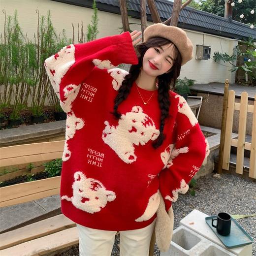 虎年本命年大红色毛衣女2022年新款设计感宽松针织衫 MTJ158-495 商品图4