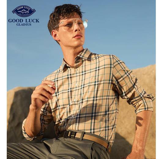 GOOD LUCK/德鲨优雅温莎领设计经典格子百搭舒适长袖衬衫FY21212-828 商品图3