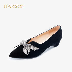 哈森女鞋2022春季新款女鞋粗跟通勤尖头蝴蝶结晚风温柔单鞋女HS227815