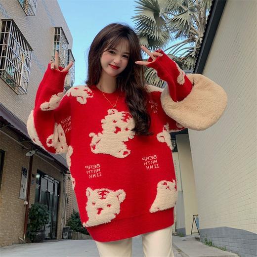 虎年本命年大红色毛衣女2022年新款设计感宽松针织衫 MTJ158-495 商品图1