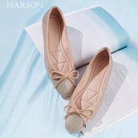 哈森女鞋2022春季新款甜美可爱风圆头芭蕾鞋休闲蝴蝶结女单鞋HS227102