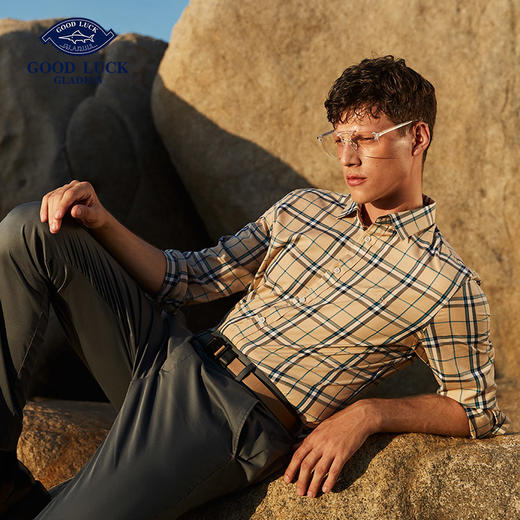 GOOD LUCK/德鲨优雅温莎领设计经典格子百搭舒适长袖衬衫FY21212-828 商品图1