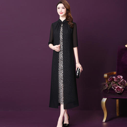 AHM-qyfs8512 假两件中长款连衣裙女2022年春新款飘逸大码中年妈妈宽松裙 商品图2