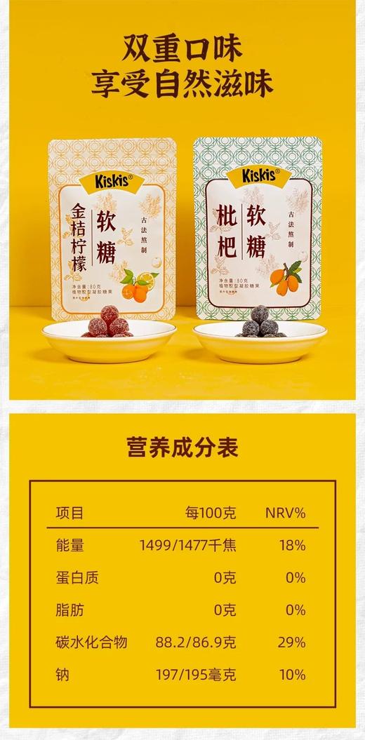 酷滋Kiskis枇杷金桔柠檬软糖护嗓提神清凉怀旧糖果随身零食 商品图1
