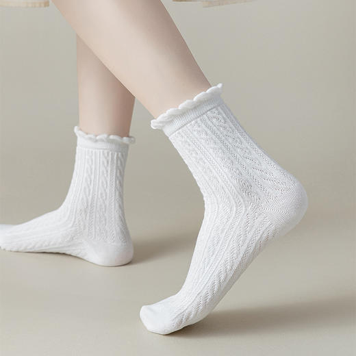 basiclive新疆麻花边棉袜 甄选新疆长绒棉 不掉色 不易起球 柔软舒适 木耳花边 弹力不勒 不易松垮 商品图11