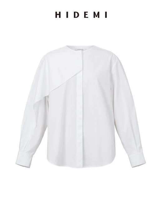 HIDEMI 不对称设计感白色圆领简约衬衫 商品图7