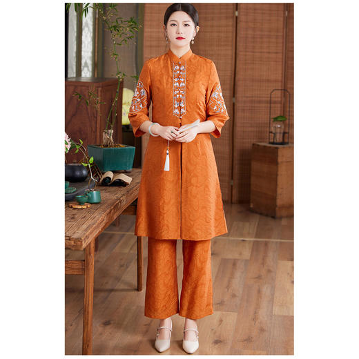 国风优雅，茶服中式绣花阔腿裤两件套KDS-2236 商品图2