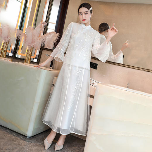 复古中式改良汉服上衣女2022夏季中国风仙气飘逸时尚减龄少女套装 QZ2008 商品图2