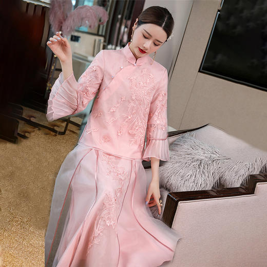 复古中式改良汉服上衣女2022夏季中国风仙气飘逸时尚减龄少女套装 QZ2008 商品图1