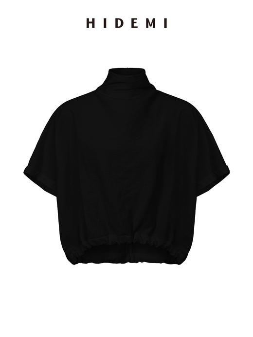 HIDEMI 简约设计感微荡立领半袖廓形套装 黑色/白色 上衣/半身裙 商品图11