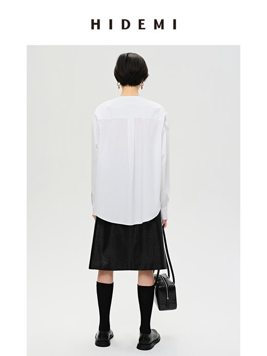 HIDEMI 不对称设计感白色圆领简约衬衫 商品图6