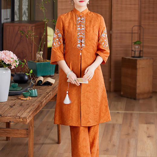国风优雅，茶服中式绣花阔腿裤两件套KDS-2236 商品图3