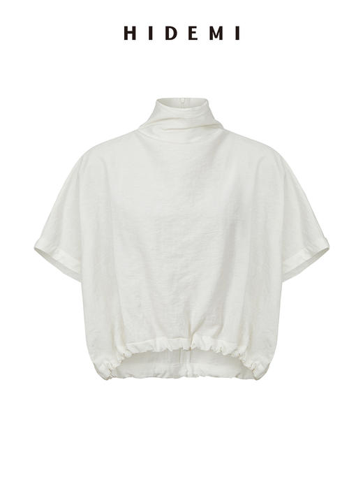 HIDEMI 简约设计感微荡立领半袖廓形套装 黑色/白色 上衣/半身裙 商品图10