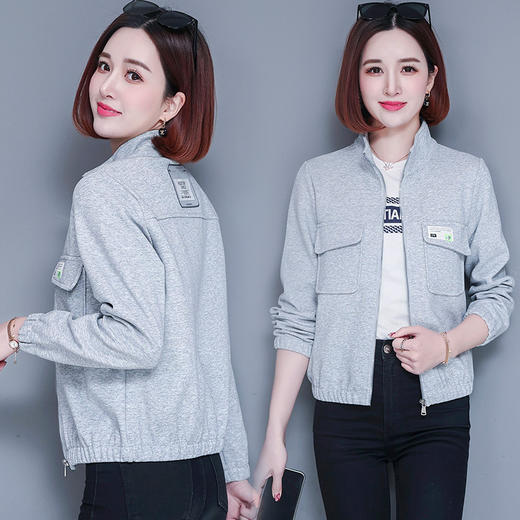 女春秋纯棉开衫卫衣2022新款妈妈女士立领短款外套 大码休闲百搭 TR-XX2373 商品图2