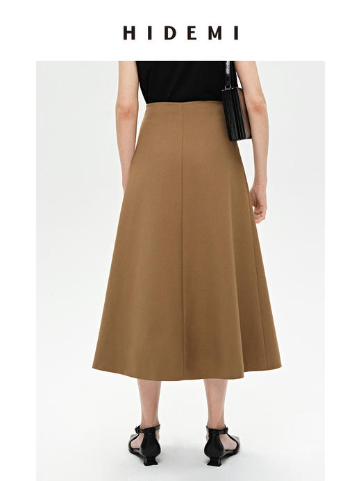 HIDEMI 简约A型伞状拉链式半身裙 黑色/卡其色 商品图4