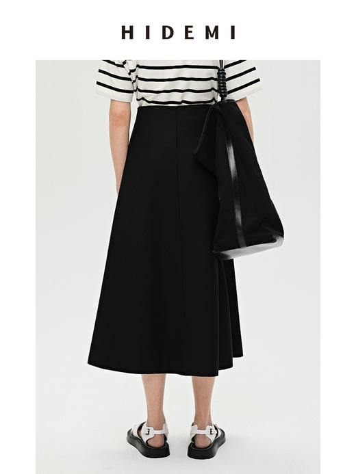 HIDEMI 简约A型伞状拉链式半身裙 黑色/卡其色 商品图12