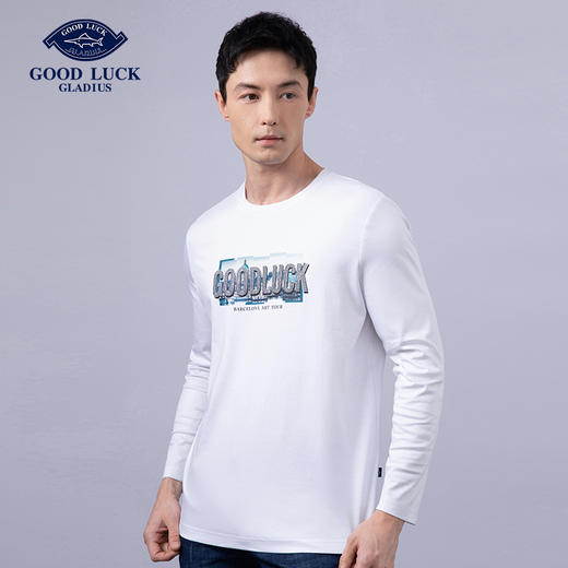 GOOD LUCK/德鲨100%棉亲肤舒适前胸烫钻工艺圆领长袖T恤LY12202-818 商品图3