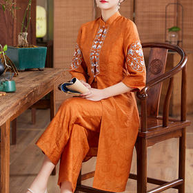 国风优雅，茶服中式绣花阔腿裤两件套KDS-2236