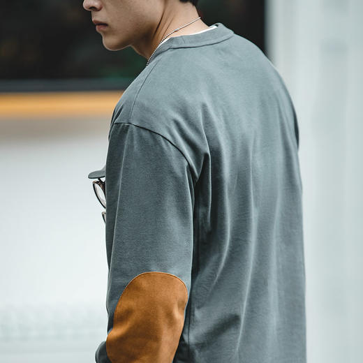 【260g纯棉 麂皮绒拼接】美式复古长袖T恤 商品图3