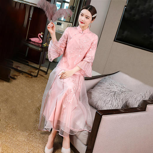 复古中式改良汉服上衣女2022夏季中国风仙气飘逸时尚减龄少女套装 QZ2008 商品图0