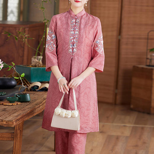 国风优雅，茶服中式绣花阔腿裤两件套KDS-2236 商品图1