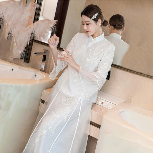 复古中式改良汉服上衣女2022夏季中国风仙气飘逸时尚减龄少女套装 QZ2008 商品图3