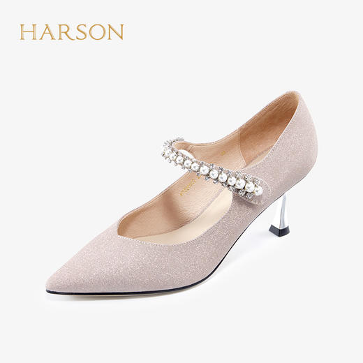 哈森女鞋2022春季新款欧美异形跟尖头时装鞋宴会珍珠浅口单鞋HS226007 商品图3