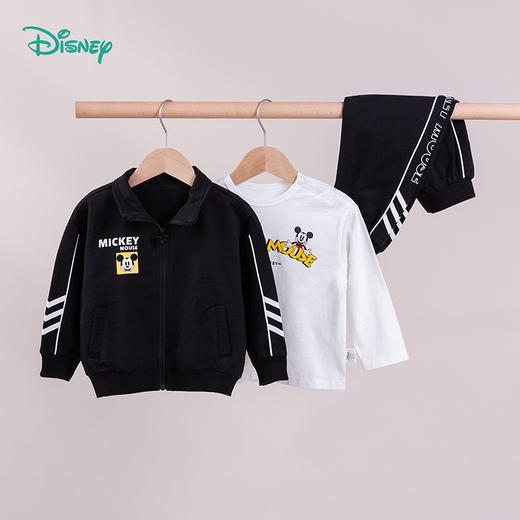迪士尼童装男童套装潮酷风米奇休闲夹克+卡通T恤+休闲长裤3件套萌趣卡通春新品 商品图1