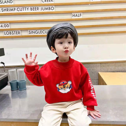 男女童卫衣加绒新虎年红色儿童洋气宝宝2022新款韩版拜年服上衣潮 商品图3