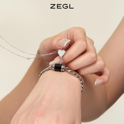 ZEGL一锁定情小情锁情侣手链项链送女友一对款生日七夕礼物送男友 商品图7