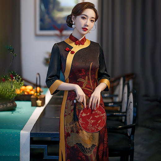 2022新款改良宽边旗袍修身优雅显年轻妈妈装连衣裙日常 GSJ3035 商品图1