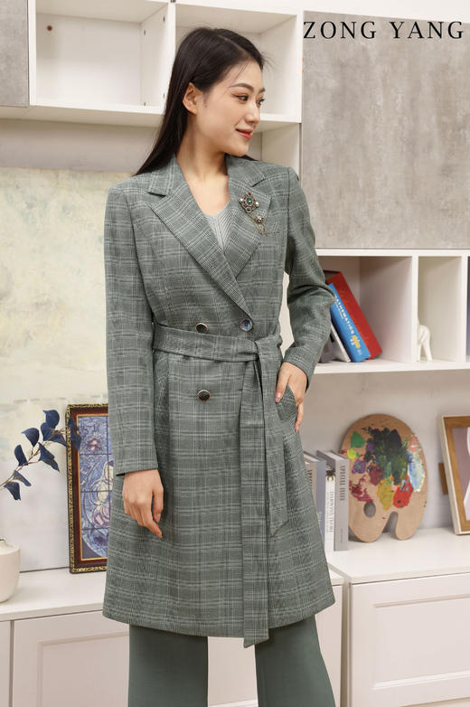 宗洋色织格纹中长款风衣BCL2CF7813-57 商品图1
