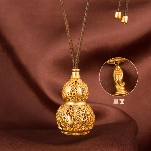 河南中钱 吉祥招财 古法银镂空观音葫芦吊坠 商品图0