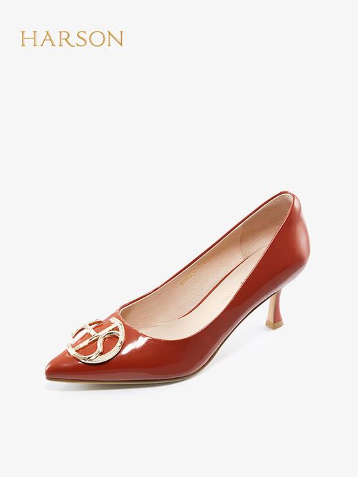 哈森女鞋2022春季新款通勤异形跟尖头时装鞋正装饰扣女单鞋HS226003 商品图3