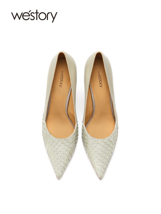 westory蛇皮宴会高跟鞋22年春季新款优雅尖头细跟单鞋女浅口W22AE54531 商品图3