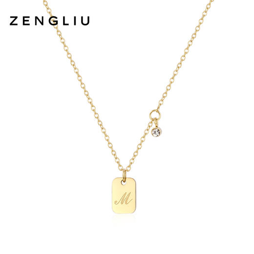 ZENGLIU字母M方形潮牌项链女ins嘻哈网红个性锁骨毛衣链简约百搭 商品图0
