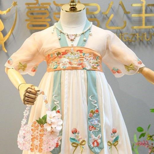 古风改良草莓派对女童汉服女孩古装中国风超仙短袖雪纺连衣襦裙夏 商品图2