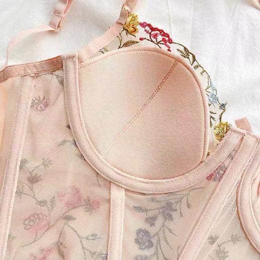 纯欲仙女文胸罩性感花卉刺绣鱼骨束腰抹胸内搭吊带外穿内衣套装 商品图3