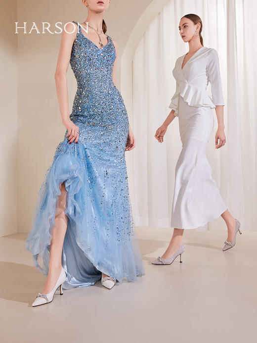 哈森女鞋2022年春季新款婚鞋女尖头欧美宴会水钻细高跟单鞋女HS226012 商品图2