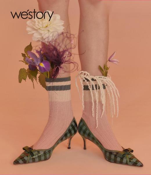 westory条纹蝴蝶结高跟鞋22年春季新款尖头细跟法式单鞋女W22AE54541 商品图0
