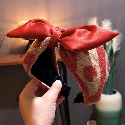 【精品】韩国小香风毛线爱心可爱蝴蝶结发箍百搭发卡头箍女士发卡 商品图0