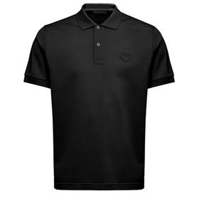 PRADA 普拉达 男士棉质珠地布三角形徽标短袖 POLO 衫 黑色 UJN444 XGS F0002