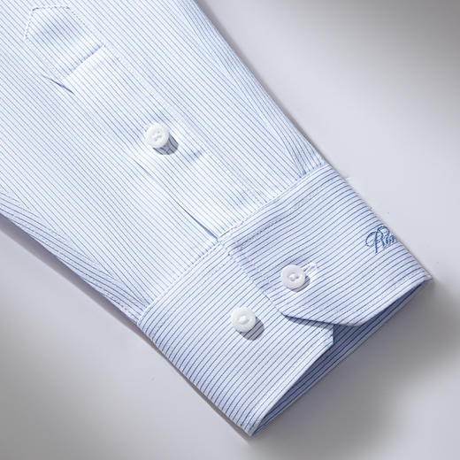 【纯棉免烫精美刺绣】罗蒙男士长袖衬衫春夏正装商务通勤免烫条纹衬衣 商品图4