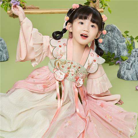 汉服女童春装桃源仙境公主风古代全套粉色小清新套装可爱动物刺绣 商品图5