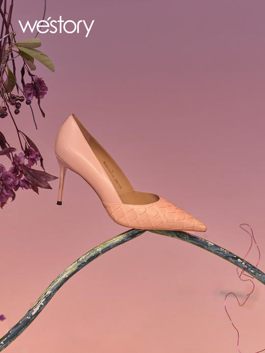 westory蛇皮宴会高跟鞋22年春季新款优雅尖头细跟单鞋女浅口W22AE54531 商品图1