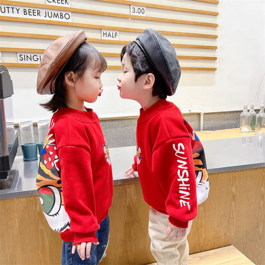 男女童卫衣加绒新虎年红色儿童洋气宝宝2022新款韩版拜年服上衣潮 商品图2